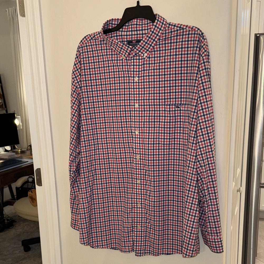 Vineyard Vines Performance Blue and Red Gingham Shirt